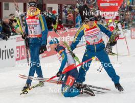 07.12.2013, Hochfilzen, Austria (AUT): Christofer Eriksson (SWE), Carl Johan Bergman (SWE), Fredrik Lindstroem (SWE), (l-r) - IBU world cup biathlon, relay men, Hochfilzen (AUT). www.nordicfocus.com. © Wukits/NordicFocus. Every downloaded picture is fee-liable.