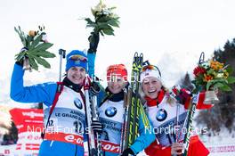 15.12.2013, Annecy-Le Grand Bornand, France (FRA): Irina Starykh (RUS), Valj Semerenko (UKR), Tiril Ekhoff (NOR) - IBU world cup biathlon, pursuit women, Annecy-Le Grand Bornand (FRA). www.nordicfocus.com. © Manzoni/NordicFocus. Every downloaded picture is fee-liable.