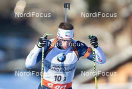 13.12.2013, Annecy-Le Grand Bornand, France (FRA): Jeremy Teela (USA) - IBU world cup biathlon, relay men, Annecy-Le Grand Bornand (FRA). www.nordicfocus.com. © Manzoni/NordicFocus. Every downloaded picture is fee-liable.