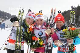 14.12.2013, Annecy-Le Grand Bornand, France (FRA): Kaisa Maekaeraeinen (FIN), Selina Gasparin (SUI), Valj Semerenko (UKR) - IBU world cup biathlon, sprint women, Annecy-Le Grand Bornand (FRA). www.nordicfocus.com. © Manzoni/NordicFocus. Every downloaded picture is fee-liable.