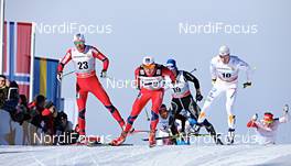 03.01.2013, Cortina-Toblach, Italy (ITA): l-r: Tord Asle Gjerdalen (NOR), Finn Haagen Krogh (NOR), Curdin Perl (SUI), Calle Halfvarsson (SWE) - FIS world cup cross-country, tour de ski, pursuit men, Cortina-Toblach (ITA). www.nordicfocus.com. © Felgenhauer/NordicFocus. Every downloaded picture is fee-liable.