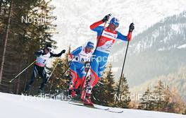 03.01.2013, Cortina-Toblach, Italy (ITA): l-r: Dario Cologna (SUI), Alexander Legkov (RUS), Maxim Vylegzhanin (RUS) - FIS world cup cross-country, tour de ski, pursuit men, Cortina-Toblach (ITA). www.nordicfocus.com. © Felgenhauer/NordicFocus. Every downloaded picture is fee-liable.