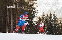 03.01.2013, Cortina-Toblach, Italy (ITA): l-r: Maxim Vylegzhanin (RUS), Petter Northug (NOR) - FIS world cup cross-country, tour de ski, pursuit men, Cortina-Toblach (ITA). www.nordicfocus.com. © Felgenhauer/NordicFocus. Every downloaded picture is fee-liable.