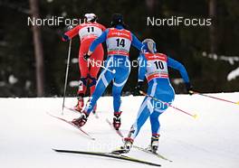 03.01.2013, Cortina-Toblach, Italy (ITA): l-r: Heidi Weng (NOR), Krista Lahteenmaki (FIN), Riitta-Liisa Roponen (FIN) - FIS world cup cross-country, tour de ski, pursuit women, Cortina-Toblach (ITA). www.nordicfocus.com. © Felgenhauer/NordicFocus. Every downloaded picture is fee-liable.