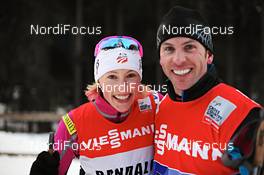 02.01.2013, Cortina-Toblach, Italy (ITA): Kikkan Randall (USA) and Jeff Ellis (USA), FIS cross-country marketing support - FIS world cup cross-country, tour de ski, training, Cortina-Toblach (ITA). www.nordicfocus.com. © Felgenhauer/NordicFocus. Every downloaded picture is fee-liable.