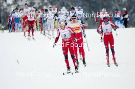 19.01.2013, La Clusaz, France (FRA): Therese Johaug (NOR), Fischer, Salomon, Swix, Justyna Kowalczyk (POL), Fischer, Rottefella, Swix, Heidi Weng (NOR), Madshus, Alpina, Swix, Rottefella  - FIS world cup cross-country, mass women, La Clusaz (FRA). www.nordicfocus.com. © Becker/NordicFocus. Every downloaded picture is fee-liable.