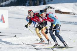 20.01.2013, La Clusaz, France (FRA): Jens Filbrich (GER), Rossignol, Rottefella, One Way, adidas, Sergey Cherepanov (KAZ) - FIS world cup cross-country, 4x7.5km men, La Clusaz (FRA). www.nordicfocus.com. © Becker/NordicFocus. Every downloaded picture is fee-liable.