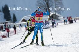 20.01.2013, La Clusaz, France (FRA): Roland Clara (ITA), Madshus, Rottefella, Swix, Robin Duvillard (FRA) - FIS world cup cross-country, 4x7.5km men, La Clusaz (FRA). www.nordicfocus.com. © Becker/NordicFocus. Every downloaded picture is fee-liable.