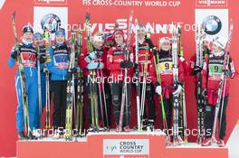 20.01.2013, La Clusaz, France (FRA): l-r Team Finland, Team Norway I, Team Norway II - FIS world cup cross-country, 4x5km women, La Clusaz (FRA). www.nordicfocus.com. © Becker/NordicFocus. Every downloaded picture is fee-liable.