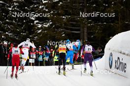 16.02.2013, Davos, Switzerland (SUI): l-r: Amund Lid Byggland (NOR), Teodor Peterson (SWE), Dario Cologna (SUI), Federico Pellegrino (ITA), Igor Usachev (RUS), Yuichi Onda (JPN) - FIS world cup cross-country, individual sprint, Davos (SUI). www.nordicfocus.com. © Felgenhauer/NordicFocus. Every downloaded picture is fee-liable.