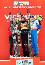 16.02.2013, Davos, Switzerland (SUI): l-r: Marit Bjoergen (NOR), Justyna Kowalczyk (POL), Anne Kylloenen (FIN) - FIS world cup cross-country, individual sprint, Davos (SUI). www.nordicfocus.com. © Felgenhauer/NordicFocus. Every downloaded picture is fee-liable.