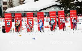 16.02.2013, Davos, Switzerland (SUI): l-r: Dario Cologna (SUI), Emil Joensson (SWE), Federico Pellegrino (ITA), Nikolay Chebotko (KAZ), Kent Ove Clausen (NOR), Yuichi Onda (JPN) - FIS world cup cross-country, individual sprint, Davos (SUI). www.nordicfocus.com. © Felgenhauer/NordicFocus. Every downloaded picture is fee-liable.