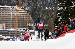 16.02.2013, Davos, Switzerland (SUI): l-r: Krista Lahteenmaki (FIN), Maiken Caspersen Falla (NOR), Kikkan Randall (USA) - FIS world cup cross-country, individual sprint, Davos (SUI). www.nordicfocus.com. © Felgenhauer/NordicFocus. Every downloaded picture is fee-liable.