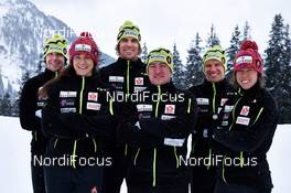 15.02.2013, Davos, Switzerland (SUI): l-r: Alex Harvey (CAN), Daria Gaiazova (CAN), Len Valjas (CAN), Ivan Babikov (CAN), Devon Kershaw (CAN), Perianne Jones (CAN) - FIS world cup cross-country, training, Davos (SUI). www.nordicfocus.com. © Felgenhauer/NordicFocus. Every downloaded picture is fee-liable.