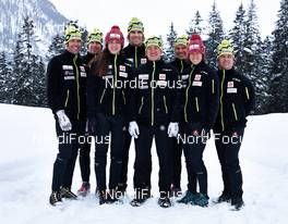 15.02.2013, Davos, Switzerland (SUI): l-r: Justin Wadsworth (CAN), head coach team Canada, Alex Harvey (CAN), Daria Gaiazova (CAN), Len Valjas (CAN), Ivan Babikov (CAN), Devon Kershaw (CAN), Perianne Jones (CAN), Louis Bouchard (CAN) - FIS world cup cross-country, training, Davos (SUI). www.nordicfocus.com. © Felgenhauer/NordicFocus. Every downloaded picture is fee-liable.