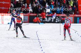 09.03.2013, Lahti, Finland (FIN): (l-r) Kikkan Randall (USA), Fischer, Swix, Salomon and Marit Bjoergen (NOR), Fischer, Swix, Rottefella - FIS world cup cross-country, individual sprint, Lahti (FIN). www.nordicfocus.com. © Laiho/NordicFocus. Every downloaded picture is fee-liable.