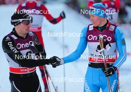 13.03.2013, Drammen, Norway (NOR): (l-r) Gianluca Cologna (SUI), Fischer, Swix, Odlo and Alexey Poltoranin (KAZ), Fischer, Swix, Rottefella - FIS world cup cross-country, individual sprint, Drammen (NOR). www.nordicfocus.com. © Laiho/NordicFocus. Every downloaded picture is fee-liable.