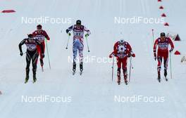 13.03.2013, Drammen, Norway (NOR): (l-r) Gianluca Cologna (SUI), Fischer, Swix, Odlo, Baptiste Gros (FRA), Salomon, Swix, One Way, Finn Hagen Krogh (NOR), Fischer, Swix, Alpina, Rottefella and Oeystein Pettersen (NOR), Rossignol, KV+, Rottefella, Swix - FIS world cup cross-country, individual sprint, Drammen (NOR). www.nordicfocus.com. © Laiho/NordicFocus. Every downloaded picture is fee-liable.