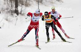 16.03.2013, Oslo, Norway (NOR): l-r: Petter Northug (NOR), Dario Cologna (SUI), Johannes Duerr (AUT) - FIS world cup cross-country, mass men, Oslo (NOR). www.nordicfocus.com. © Felgenhauer/NordicFocus. Every downloaded picture is fee-liable.