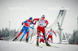 16.03.2013, Oslo, Norway (NOR): l-r: Alexander Legkov (RUS), Petter Eliassen (NOR), Martin Johnsrud Sundby (NOR) - FIS world cup cross-country, mass men, Oslo (NOR). www.nordicfocus.com. © Felgenhauer/NordicFocus. Every downloaded picture is fee-liable.