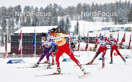 17.03.2013, Oslo, Norway (NOR): Masako Ishida (JPN), Justyna Kowalczyk (POL), Heidi Weng (NOR), Kristin Stoermer Steira (NOR), (l-r)  - FIS world cup cross-country, mass women, Oslo (NOR). www.nordicfocus.com. © Felgenhauer/NordicFocus. Every downloaded picture is fee-liable.