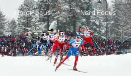 17.03.2013, Oslo, Norway (NOR): Elizabeth Stephen (USA), Justyna Kowalczyk (POL), Heidi Weng (NOR), Yulia Tchekaleva (RUS), Kristin Stoermer Steira (NOR), (l-r)  - FIS world cup cross-country, mass women, Oslo (NOR). www.nordicfocus.com. © Felgenhauer/NordicFocus. Every downloaded picture is fee-liable.