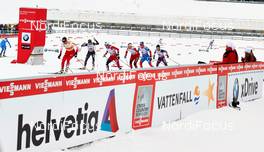 17.03.2013, Oslo, Norway (NOR): athletes passing helvetia, Vattenfall, xDrive and Viessman banners - FIS world cup cross-country, mass women, Oslo (NOR). www.nordicfocus.com. © Felgenhauer/NordicFocus. Every downloaded picture is fee-liable.