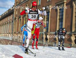 20.03.2013, Stockholm, Sweden (SWE): Len Valjas (CAN), Tomas Northug (NOR), Andrew Newell (USA), (l-r) - FIS world cup cross-country, individual sprint, Stockholm (SWE). www.nordicfocus.com. © Felgenhauer/NordicFocus. Every downloaded picture is fee-liable.