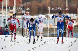20.03.2013, Stockholm, Sweden (SWE): Marit Bjoergen (NOR), Magdalena Pajala (SWE), Anne Kylloenen (FIN), Charlotte Kalla (SWE), Mona-Lisa Malvalehto (FIN), (l-r) - FIS world cup cross-country, individual sprint, Stockholm (SWE). www.nordicfocus.com. © Felgenhauer/NordicFocus. Every downloaded picture is fee-liable.