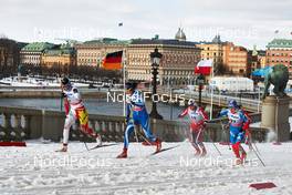 20.03.2013, Stockholm, Sweden (SWE): Daria Gaiazova (CAN), Mona-Lisa Malvalehto (FIN), Maiken Caspersen Falla (NOR), Elena Soboleva (RUS), (l-r) - FIS world cup cross-country, individual sprint, Stockholm (SWE). www.nordicfocus.com. © Felgenhauer/NordicFocus. Every downloaded picture is fee-liable.