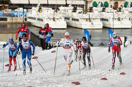 20.03.2013, Stockholm, Sweden (SWE): Natalia Korosteleva (RUS), Anne Kylloenen (FIN), Magdalena Pajala (SWE), Ida Sargent (USA), Astrid Uhrenholdt Jacobsen (NOR), (l-r) - FIS world cup cross-country, individual sprint, Stockholm (SWE). www.nordicfocus.com. © Felgenhauer/NordicFocus. Every downloaded picture is fee-liable.