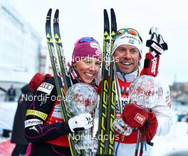 20.03.2013, Stockholm, Sweden (SWE): Kikkan Randall (USA), Emil Joensson (SWE), (l-r) - FIS world cup cross-country, individual sprint, Stockholm (SWE). www.nordicfocus.com. © Felgenhauer/NordicFocus. Every downloaded picture is fee-liable.