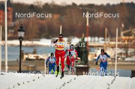20.03.2013, Stockholm, Sweden (SWE): Justyna Kowalczyk (POL), Marit Bjoergen (NOR), Kerttu Niskanen (FIN), (l-r) - FIS world cup cross-country, individual sprint, Stockholm (SWE). www.nordicfocus.com. © Felgenhauer/NordicFocus. Every downloaded picture is fee-liable.