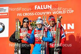 22.03.2013, Falun, Sweden (SWE): Dario Cologna (SUI), Alexander Legkov (RUS), Petter Northug (NOR), (l-r) - FIS world cup cross-country, cups, Falun (SWE). www.nordicfocus.com. © Felgenhauer/NordicFocus. Every downloaded picture is fee-liable.