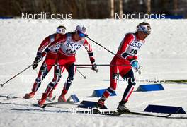 23.03.2013, Falun, Sweden (SWE): Ingvild Flugstad Oestberg (NOR), Heidi Weng (NOR), Therese Johaug (NOR), (l-r) - FIS world cup cross-country, mass women, Falun (SWE). www.nordicfocus.com. © Felgenhauer/NordicFocus. Every downloaded picture is fee-liable.