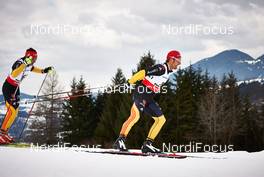 27.02.2013, Val di Fiemme, Italy (ITA): l-r:  Hannes Dotzler (GER), Axel Teichmann (GER) - FIS nordic world ski championships, cross-country, 15km men, Val di Fiemme (ITA). www.nordicfocus.com. © Felgenhauer/NordicFocus. Every downloaded picture is fee-liable.