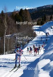 03.03.2013, Val di Fiemme, Italy (ITA): the first big group in the downhill - FIS nordic world ski championships, cross-country, mass men, Val di Fiemme (ITA). www.nordicfocus.com. © Felgenhauer/NordicFocus. Every downloaded picture is fee-liable.