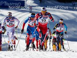 03.03.2013, Val di Fiemme, Italy (ITA): Daniel Richardsson (SWE), Alexander Legkov (RUS), Eldar Roenning (NOR), Alexey Poltoranin (KAZ) - FIS nordic world ski championships, cross-country, mass men, Val di Fiemme (ITA). www.nordicfocus.com. © Felgenhauer/NordicFocus. Every downloaded picture is fee-liable.