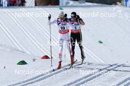 03.03.2013, Val di Fiemme, Italy (ITA): (l-r) Johan Olsson (SWE), Fischer, Swix, Alpina, Rottefella, Craft and Dario Cologna (SUI), Fischer, Swix, Alpina, Rottefella, Odlo - FIS nordic world ski championships, cross-country, mass men, Val di Fiemme (ITA). www.nordicfocus.com. © Laiho/NordicFocus. Every downloaded picture is fee-liable.
