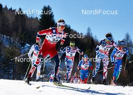 03.03.2013, Val di Fiemme, Italy (ITA): l-r: Petter Eliassen (NOR), Maurice Manificat (FRA), Alexander Bessmertnykh (RUS), Jean Marc Gaillard (FRA), Giorgio Di Centa (ITA) - FIS nordic world ski championships, cross-country, mass men, Val di Fiemme (ITA). www.nordicfocus.com. © Felgenhauer/NordicFocus. Every downloaded picture is fee-liable.