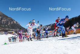 03.03.2013, Val di Fiemme, Italy (ITA): (l-r)  Keishin Yoshida (JPN), Fischer, Swix, Alpina, Rottefella, Anders Soedergren (SWE), Fischer, One Way, Salomon, Craft and Matti Heikkinen (FIN), Salomon, One Way, Craft - FIS nordic world ski championships, cross-country, mass men, Val di Fiemme (ITA). www.nordicfocus.com. © Laiho/NordicFocus. Every downloaded picture is fee-liable.