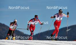 02.03.2013, Val di Fiemme, Italy (ITA): l-r: Nicole Fessel (GER), Heidi Weng (NOR), Justyna Kowalczyk (POL) - FIS nordic world ski championships, cross-country, mass women, Val di Fiemme (ITA). www.nordicfocus.com. © Felgenhauer/NordicFocus. Every downloaded picture is fee-liable.