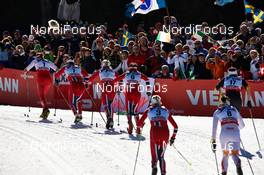 02.03.2013, Val di Fiemme, Italy (ITA): l-r: Justyna Kowalczyk (POL), Marit Bjoergen (NOR), Therese Johaug (NOR), Heidi Weng (NOR), Kristin Stoermer Steira (NOR), Charlotte Kalla (SWE), Nicole Fessel (GER) - FIS nordic world ski championships, cross-country, mass women, Val di Fiemme (ITA). www.nordicfocus.com. © Felgenhauer/NordicFocus. Every downloaded picture is fee-liable.