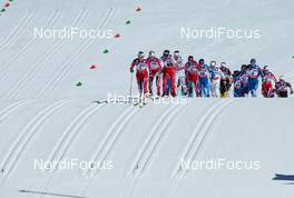 02.03.2013, Val di Fiemme, Italy (ITA): Marit Bjoergen (NOR), Fischer, Swix, Rottefella followed by Therese Johaug (NOR), Fischer, Swix, Salomon and Justyna Kowalczyk (POL), Fischer, Swix, Rottefella - FIS nordic world ski championships, cross-country, mass women, Val di Fiemme (ITA). www.nordicfocus.com. © Laiho/NordicFocus. Every downloaded picture is fee-liable.