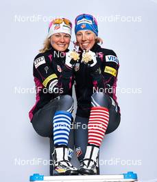 24.02.2013, Val di Fiemme, Italy (ITA): r-l: Kikkan Randall (USA), Jessica Diggins (USA) - FIS nordic world ski championships, cross-country, medals, Val di Fiemme (ITA). www.nordicfocus.com. © Felgenhauer/NordicFocus. Every downloaded picture is fee-liable.