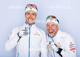24.02.2013, Val di Fiemme, Italy (ITA): l-r: Marcus Hellner (SWE), Emil Joensson (SWE) - FIS nordic world ski championships, cross-country, medals, Val di Fiemme (ITA). www.nordicfocus.com. © Felgenhauer/NordicFocus. Every downloaded picture is fee-liable.