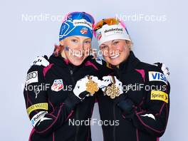 24.02.2013, Val di Fiemme, Italy (ITA): l-r: Kikkan Randall (USA), Jessica Diggins (USA) - FIS nordic world ski championships, cross-country, medals, Val di Fiemme (ITA). www.nordicfocus.com. © Felgenhauer/NordicFocus. Every downloaded picture is fee-liable.