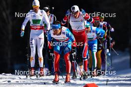 01.03.2013, Val di Fiemme, Italy (ITA): l-r: Johan Olsson (SWE), Maxim Vylegzhanin (RUS), Eldar Roenning (NOR) - FIS nordic world ski championships, cross-country, 4x10km men, Val di Fiemme (ITA). www.nordicfocus.com. © Felgenhauer/NordicFocus. Every downloaded picture is fee-liable.