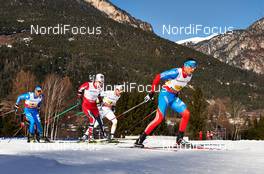 01.03.2013, Val di Fiemme, Italy (ITA): l-r: Roland Clara (ITA), Sjur Roethe (NOR), Marcus Hellner (SWE), Alexander Legkov (RUS) - FIS nordic world ski championships, cross-country, 4x10km men, Val di Fiemme (ITA). www.nordicfocus.com. © Felgenhauer/NordicFocus. Every downloaded picture is fee-liable.