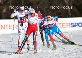 01.03.2013, Val di Fiemme, Italy (ITA): l-r: Calle Halfvarsson (SWE), Petter Northug (NOR), Sergey Ustiugov (RUS) - FIS nordic world ski championships, cross-country, 4x10km men, Val di Fiemme (ITA). www.nordicfocus.com. © Felgenhauer/NordicFocus. Every downloaded picture is fee-liable.